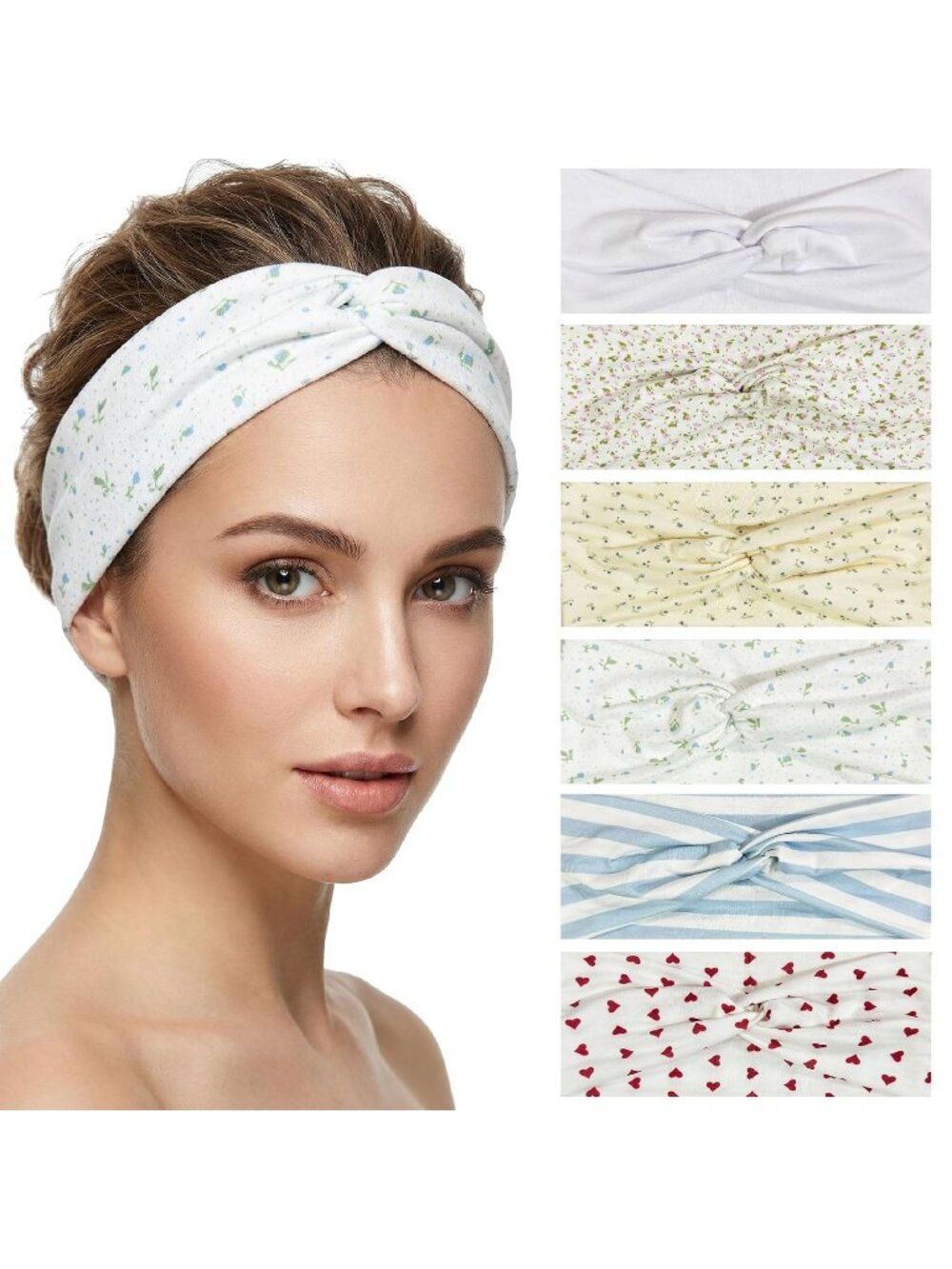 Women's Stripes-B 6 Pcs Headbands Wide Non Slip Hair Bands Trendy Accessories